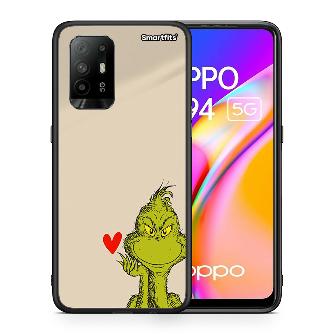 Θήκη Oppo A94 5G Xmas Grinch από τη Smartfits με σχέδιο στο πίσω μέρος και μαύρο περίβλημα | Oppo A94 5G Xmas Grinch case with colorful back and black bezels