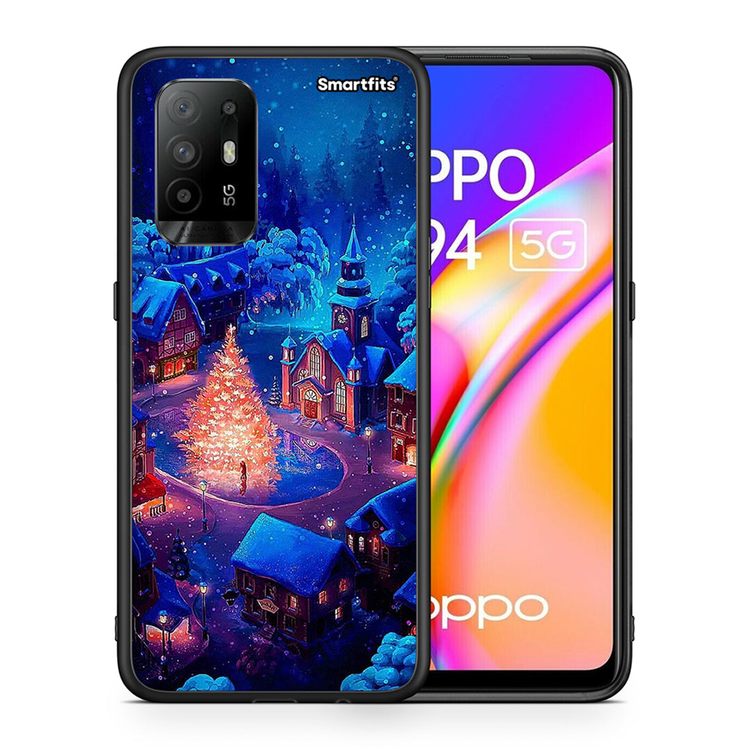 Θήκη Oppo A94 5G Xmas Village από τη Smartfits με σχέδιο στο πίσω μέρος και μαύρο περίβλημα | Oppo A94 5G Xmas Village case with colorful back and black bezels