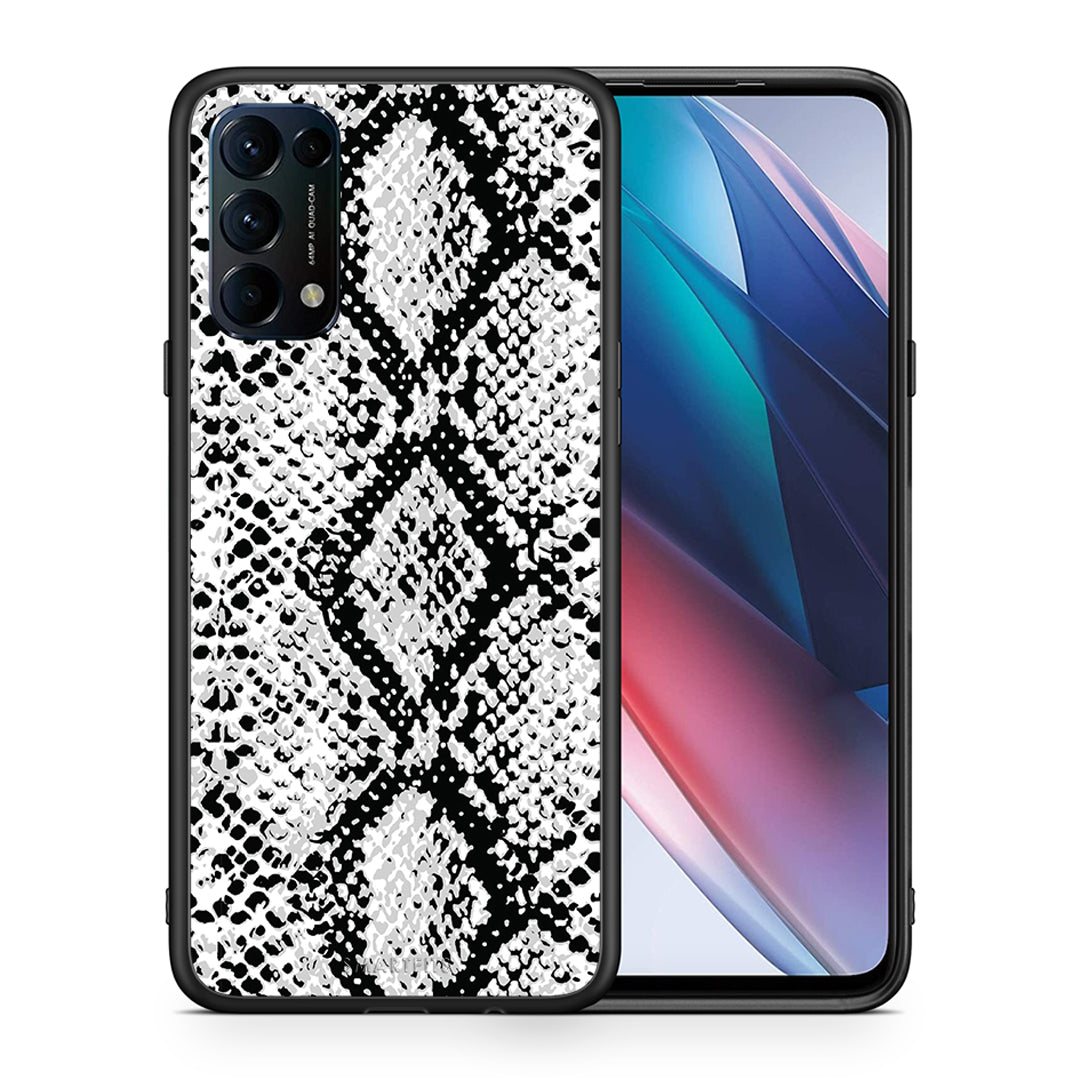 Θήκη Oppo Find X3 Lite / Reno 5 5G / Reno 5 4G White Snake Animal από τη Smartfits με σχέδιο στο πίσω μέρος και μαύρο περίβλημα | Oppo Find X3 Lite / Reno 5 5G / Reno 5 4G White Snake Animal case with colorful back and black bezels