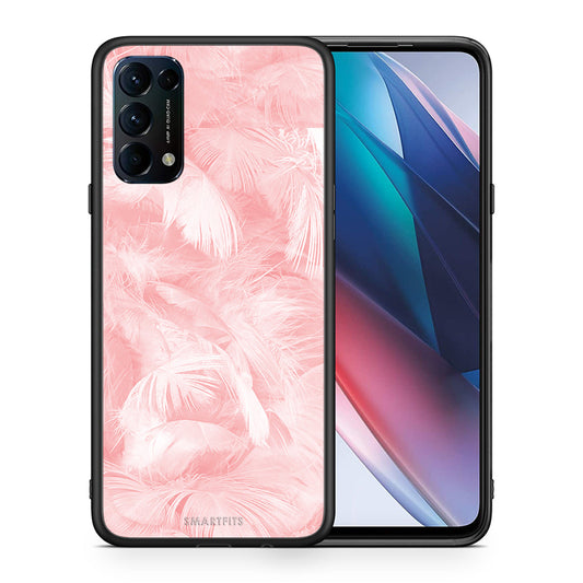 Θήκη Oppo Find X3 Lite / Reno 5 5G / Reno 5 4G Pink Feather Boho από τη Smartfits με σχέδιο στο πίσω μέρος και μαύρο περίβλημα | Oppo Find X3 Lite / Reno 5 5G / Reno 5 4G Pink Feather Boho case with colorful back and black bezels