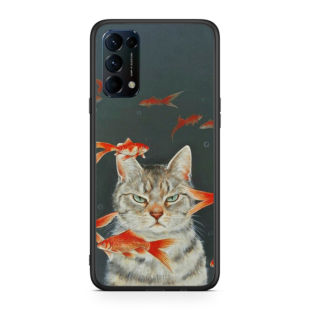 Oppo Find X3 Lite / Reno 5 5G / Reno 5 4G Cat Goldfish θήκη από τη Smartfits με σχέδιο στο πίσω μέρος και μαύρο περίβλημα | Smartphone case with colorful back and black bezels by Smartfits
