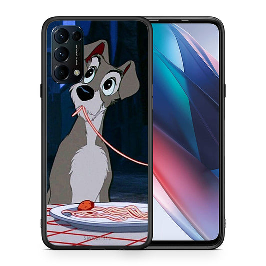 Θήκη Αγίου Βαλεντίνου Oppo Find X3 Lite / Reno 5 5G / Reno 5 4G Lady And Tramp 1 από τη Smartfits με σχέδιο στο πίσω μέρος και μαύρο περίβλημα | Oppo Find X3 Lite / Reno 5 5G / Reno 5 4G Lady And Tramp 1 case with colorful back and black bezels