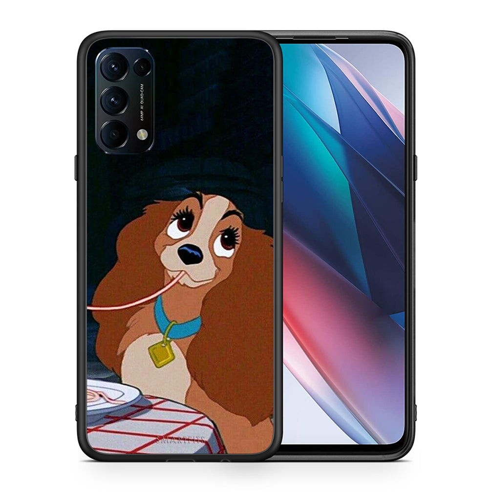 Θήκη Αγίου Βαλεντίνου Oppo Find X3 Lite / Reno 5 5G / Reno 5 4G Lady And Tramp 2 από τη Smartfits με σχέδιο στο πίσω μέρος και μαύρο περίβλημα | Oppo Find X3 Lite / Reno 5 5G / Reno 5 4G Lady And Tramp 2 case with colorful back and black bezels