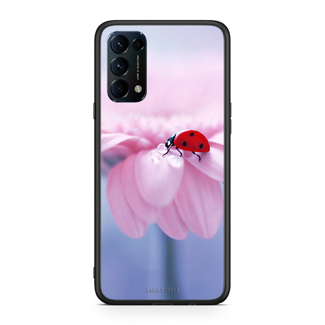 Oppo Find X3 Lite / Reno 5 5G / Reno 5 4G Ladybug Flower θήκη από τη Smartfits με σχέδιο στο πίσω μέρος και μαύρο περίβλημα | Smartphone case with colorful back and black bezels by Smartfits