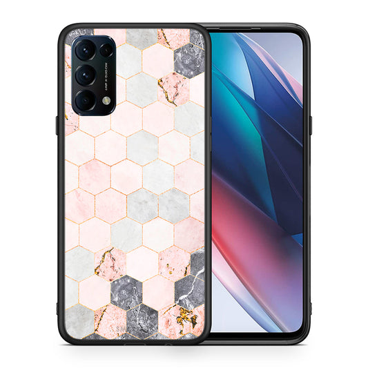 Θήκη Oppo Find X3 Lite / Reno 5 5G / Reno 5 4G Hexagon Pink Marble από τη Smartfits με σχέδιο στο πίσω μέρος και μαύρο περίβλημα | Oppo Find X3 Lite / Reno 5 5G / Reno 5 4G Hexagon Pink Marble case with colorful back and black bezels