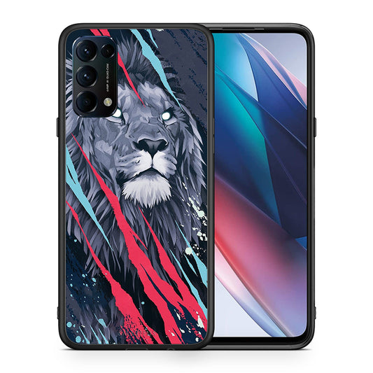 Θήκη Oppo Find X3 Lite / Reno 5 5G / Reno 5 4G Lion Designer PopArt από τη Smartfits με σχέδιο στο πίσω μέρος και μαύρο περίβλημα | Oppo Find X3 Lite / Reno 5 5G / Reno 5 4G Lion Designer PopArt case with colorful back and black bezels