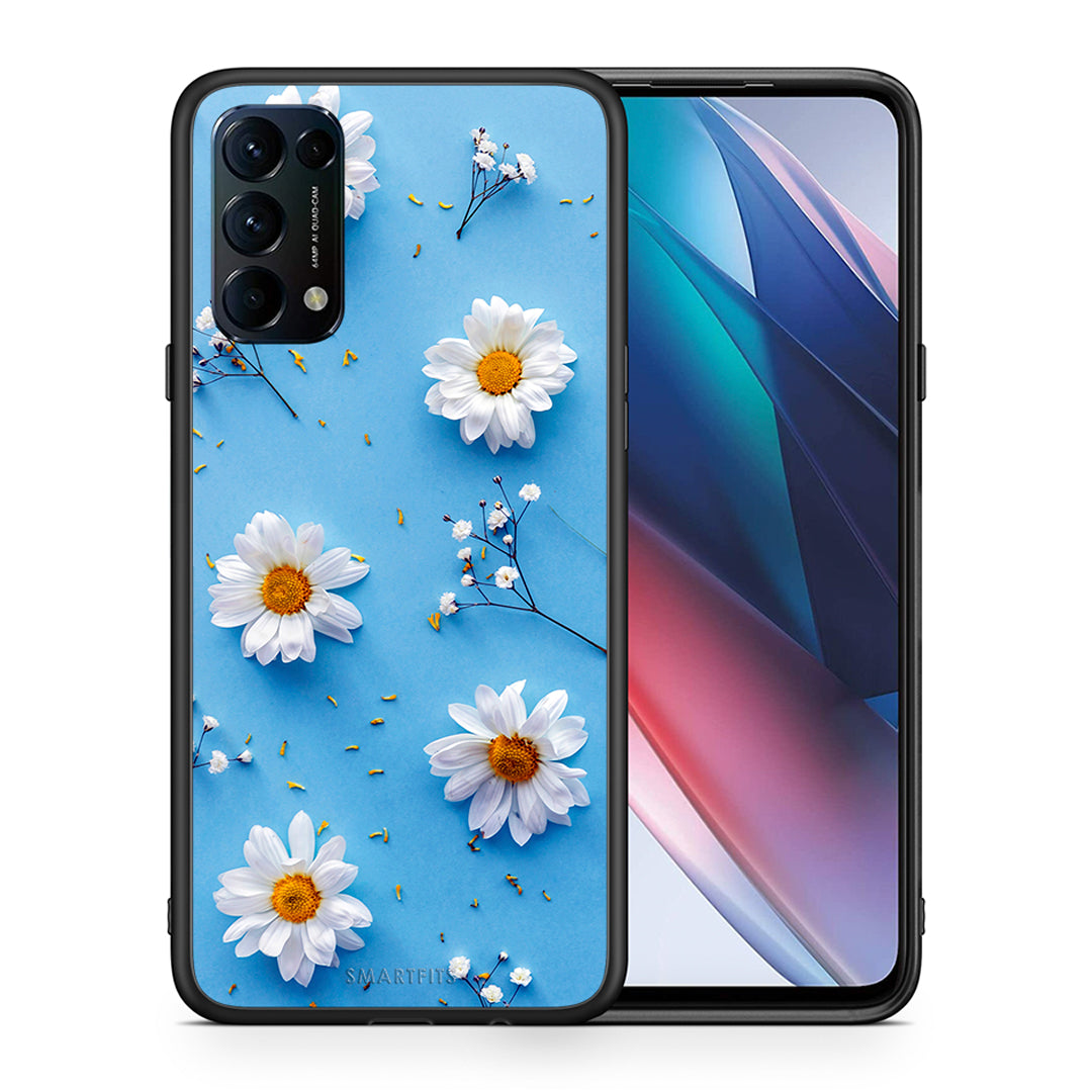 Θήκη Oppo Find X3 Lite / Reno 5 5G / Reno 5 4G Real Daisies από τη Smartfits με σχέδιο στο πίσω μέρος και μαύρο περίβλημα | Oppo Find X3 Lite / Reno 5 5G / Reno 5 4G Real Daisies case with colorful back and black bezels