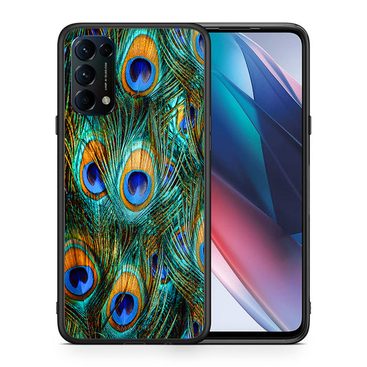 Θήκη Oppo Find X3 Lite / Reno 5 5G / Reno 5 4G Real Peacock Feathers από τη Smartfits με σχέδιο στο πίσω μέρος και μαύρο περίβλημα | Oppo Find X3 Lite / Reno 5 5G / Reno 5 4G Real Peacock Feathers case with colorful back and black bezels
