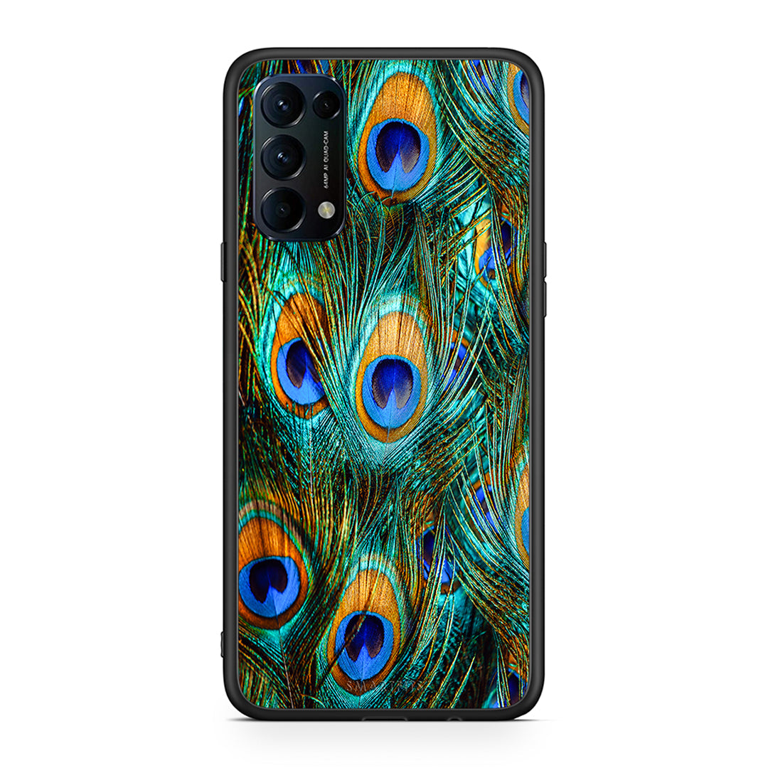Oppo Find X3 Lite / Reno 5 5G / Reno 5 4G Real Peacock Feathers θήκη από τη Smartfits με σχέδιο στο πίσω μέρος και μαύρο περίβλημα | Smartphone case with colorful back and black bezels by Smartfits