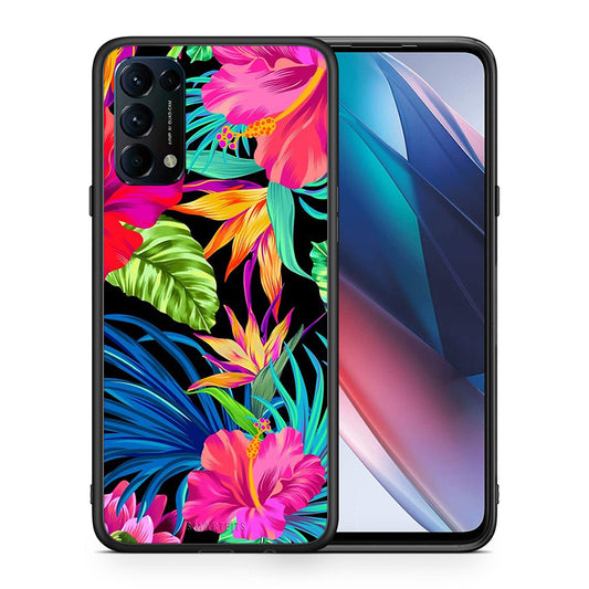 Θήκη Oppo Find X3 Lite / Reno 5 5G / Reno 5 4G Tropical Flowers από τη Smartfits με σχέδιο στο πίσω μέρος και μαύρο περίβλημα | Oppo Find X3 Lite / Reno 5 5G / Reno 5 4G Tropical Flowers case with colorful back and black bezels