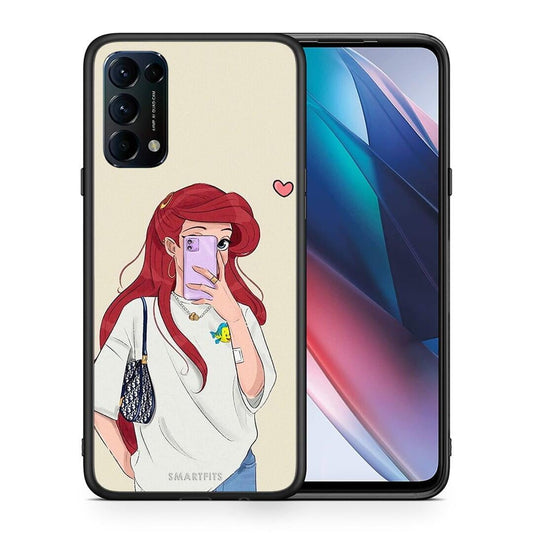 Θήκη Oppo Find X3 Lite / Reno 5 5G / Reno 5 4G Walking Mermaid από τη Smartfits με σχέδιο στο πίσω μέρος και μαύρο περίβλημα | Oppo Find X3 Lite / Reno 5 5G / Reno 5 4G Walking Mermaid case with colorful back and black bezels