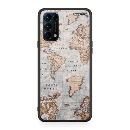 Oppo Find X3 Lite / Reno 5 5G / Reno 5 4G World Map θήκη από τη Smartfits με σχέδιο στο πίσω μέρος και μαύρο περίβλημα | Smartphone case with colorful back and black bezels by Smartfits