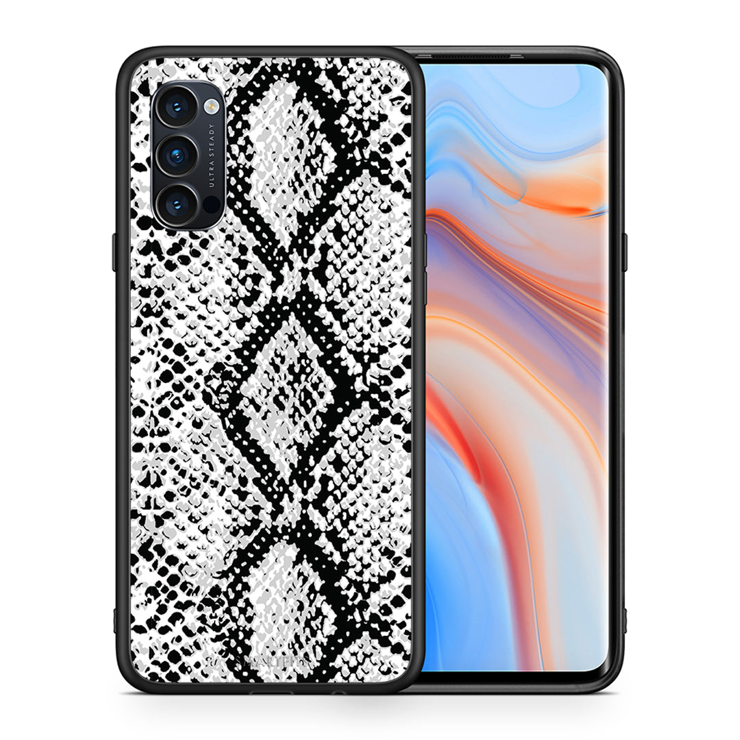 Θήκη Oppo Reno4 Pro 5G White Snake Animal από τη Smartfits με σχέδιο στο πίσω μέρος και μαύρο περίβλημα | Oppo Reno4 Pro 5G White Snake Animal case with colorful back and black bezels
