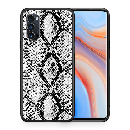 Θήκη Oppo Reno4 Pro 5G White Snake Animal από τη Smartfits με σχέδιο στο πίσω μέρος και μαύρο περίβλημα | Oppo Reno4 Pro 5G White Snake Animal case with colorful back and black bezels