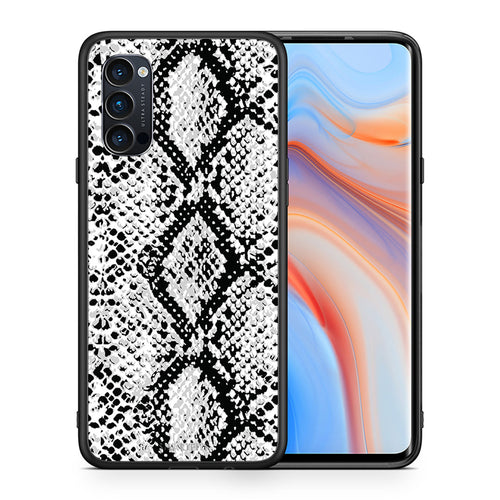 Θήκη Oppo Reno4 Pro 5G White Snake Animal από τη Smartfits με σχέδιο στο πίσω μέρος και μαύρο περίβλημα | Oppo Reno4 Pro 5G White Snake Animal case with colorful back and black bezels