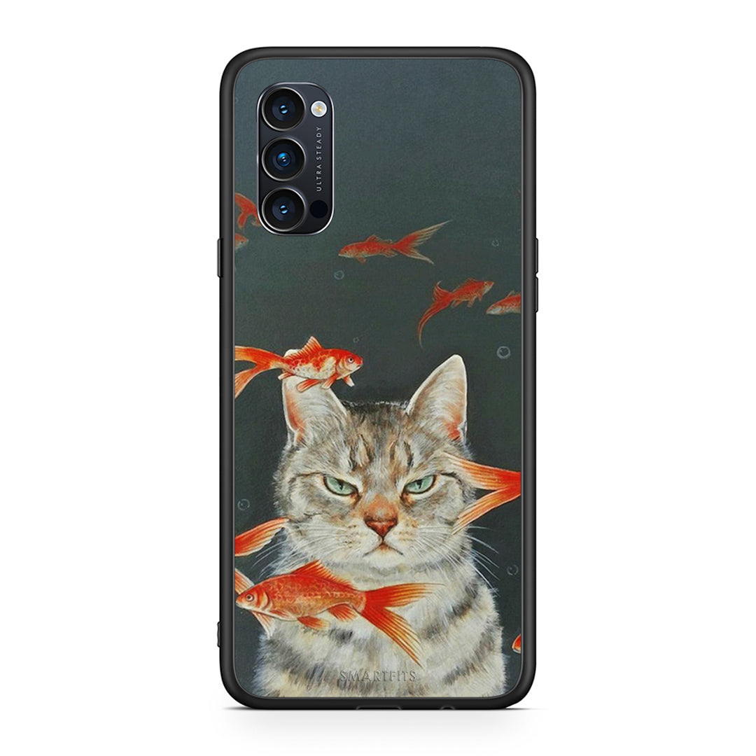 Oppo Reno4 Pro 5G Cat Goldfish θήκη από τη Smartfits με σχέδιο στο πίσω μέρος και μαύρο περίβλημα | Smartphone case with colorful back and black bezels by Smartfits