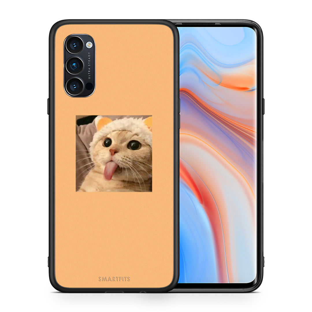 Θήκη Oppo Reno4 Pro 5G Cat Tongue από τη Smartfits με σχέδιο στο πίσω μέρος και μαύρο περίβλημα | Oppo Reno4 Pro 5G Cat Tongue case with colorful back and black bezels