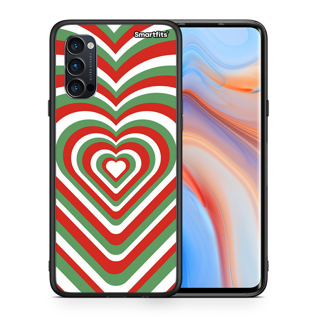 Θήκη Oppo Reno4 Pro 5G Christmas Hearts από τη Smartfits με σχέδιο στο πίσω μέρος και μαύρο περίβλημα | Oppo Reno4 Pro 5G Christmas Hearts case with colorful back and black bezels