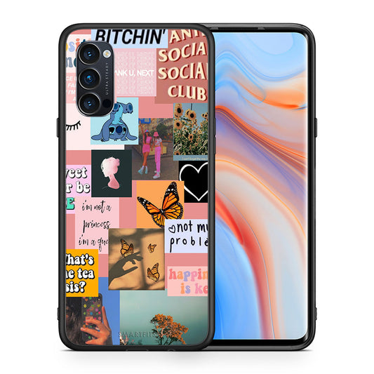 Θήκη Αγίου Βαλεντίνου Oppo Reno4 Pro 5G Collage Bitchin από τη Smartfits με σχέδιο στο πίσω μέρος και μαύρο περίβλημα | Oppo Reno4 Pro 5G Collage Bitchin case with colorful back and black bezels