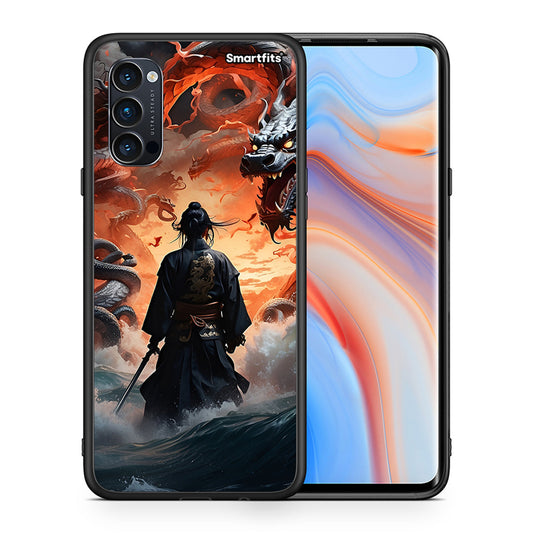 Θήκη Oppo Reno4 Pro 5G Dragons Fight από τη Smartfits με σχέδιο στο πίσω μέρος και μαύρο περίβλημα | Oppo Reno4 Pro 5G Dragons Fight case with colorful back and black bezels