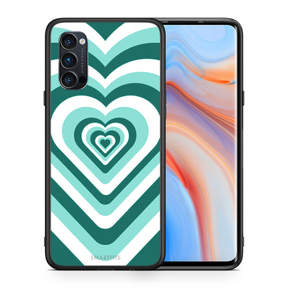 Θήκη Oppo Reno4 Pro 5G Green Hearts από τη Smartfits με σχέδιο στο πίσω μέρος και μαύρο περίβλημα | Oppo Reno4 Pro 5G Green Hearts case with colorful back and black bezels