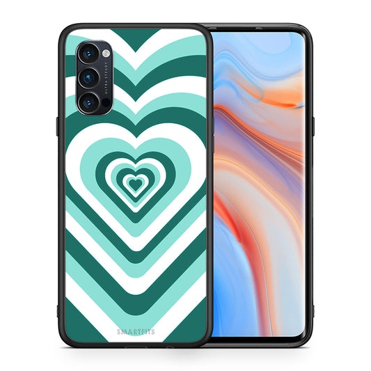 Θήκη Oppo Reno4 Pro 5G Green Hearts από τη Smartfits με σχέδιο στο πίσω μέρος και μαύρο περίβλημα | Oppo Reno4 Pro 5G Green Hearts case with colorful back and black bezels