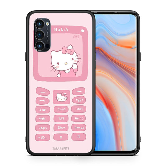Θήκη Αγίου Βαλεντίνου Oppo Reno4 Pro 5G Hello Kitten από τη Smartfits με σχέδιο στο πίσω μέρος και μαύρο περίβλημα | Oppo Reno4 Pro 5G Hello Kitten case with colorful back and black bezels