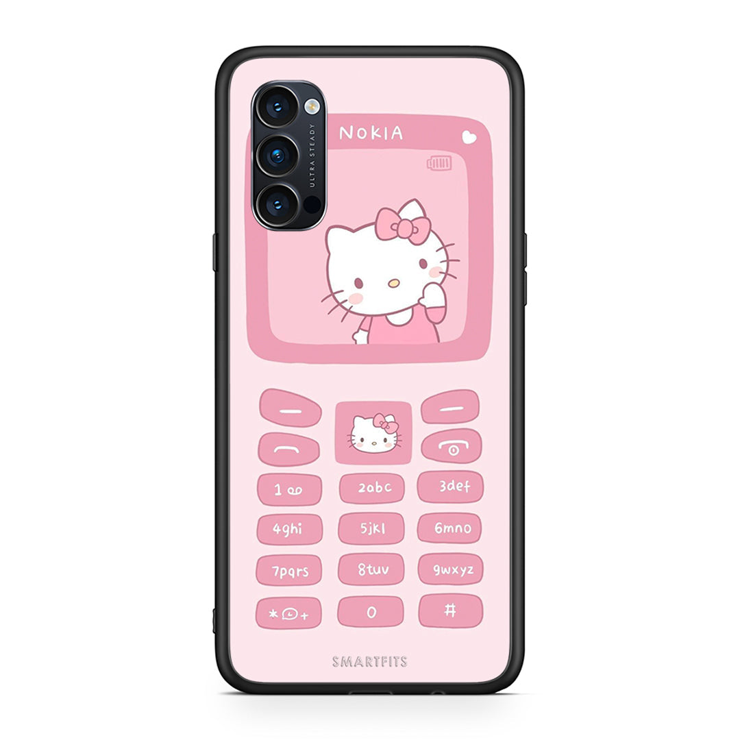 Oppo Reno4 Pro 5G Hello Kitten Θήκη Αγίου Βαλεντίνου από τη Smartfits με σχέδιο στο πίσω μέρος και μαύρο περίβλημα | Smartphone case with colorful back and black bezels by Smartfits
