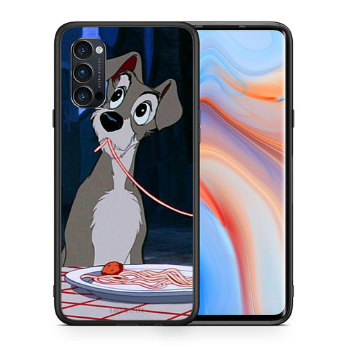Θήκη Αγίου Βαλεντίνου Oppo Reno4 Pro 5G Lady And Tramp 1 από τη Smartfits με σχέδιο στο πίσω μέρος και μαύρο περίβλημα | Oppo Reno4 Pro 5G Lady And Tramp 1 case with colorful back and black bezels