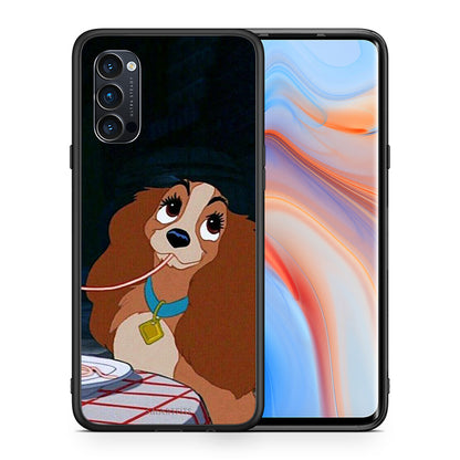 Θήκη Αγίου Βαλεντίνου Oppo Reno4 Pro 5G Lady And Tramp 2 από τη Smartfits με σχέδιο στο πίσω μέρος και μαύρο περίβλημα | Oppo Reno4 Pro 5G Lady And Tramp 2 case with colorful back and black bezels