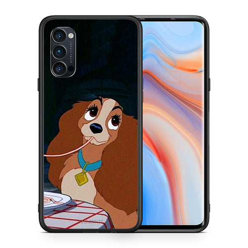 Θήκη Αγίου Βαλεντίνου Oppo Reno4 Pro 5G Lady And Tramp 2 από τη Smartfits με σχέδιο στο πίσω μέρος και μαύρο περίβλημα | Oppo Reno4 Pro 5G Lady And Tramp 2 case with colorful back and black bezels