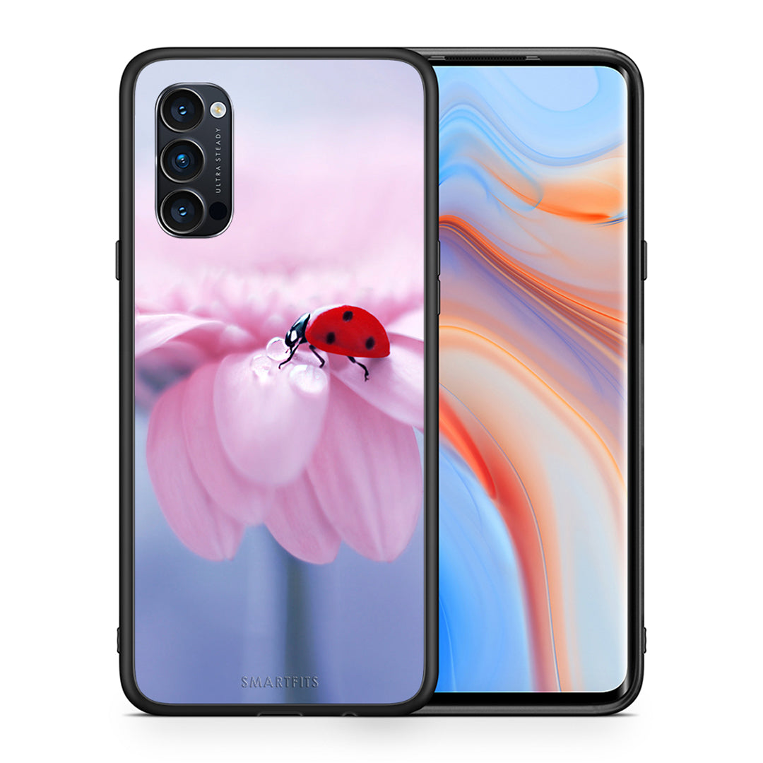 Θήκη Oppo Reno4 Pro 5G Ladybug Flower από τη Smartfits με σχέδιο στο πίσω μέρος και μαύρο περίβλημα | Oppo Reno4 Pro 5G Ladybug Flower case with colorful back and black bezels