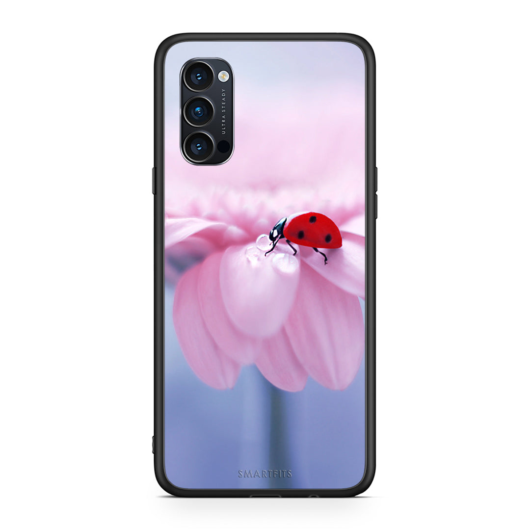 Oppo Reno4 Pro 5G Ladybug Flower θήκη από τη Smartfits με σχέδιο στο πίσω μέρος και μαύρο περίβλημα | Smartphone case with colorful back and black bezels by Smartfits