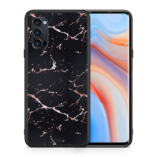 Θήκη Oppo Reno4 Pro 5G Black Rosegold Marble από τη Smartfits με σχέδιο στο πίσω μέρος και μαύρο περίβλημα | Oppo Reno4 Pro 5G Black Rosegold Marble case with colorful back and black bezels