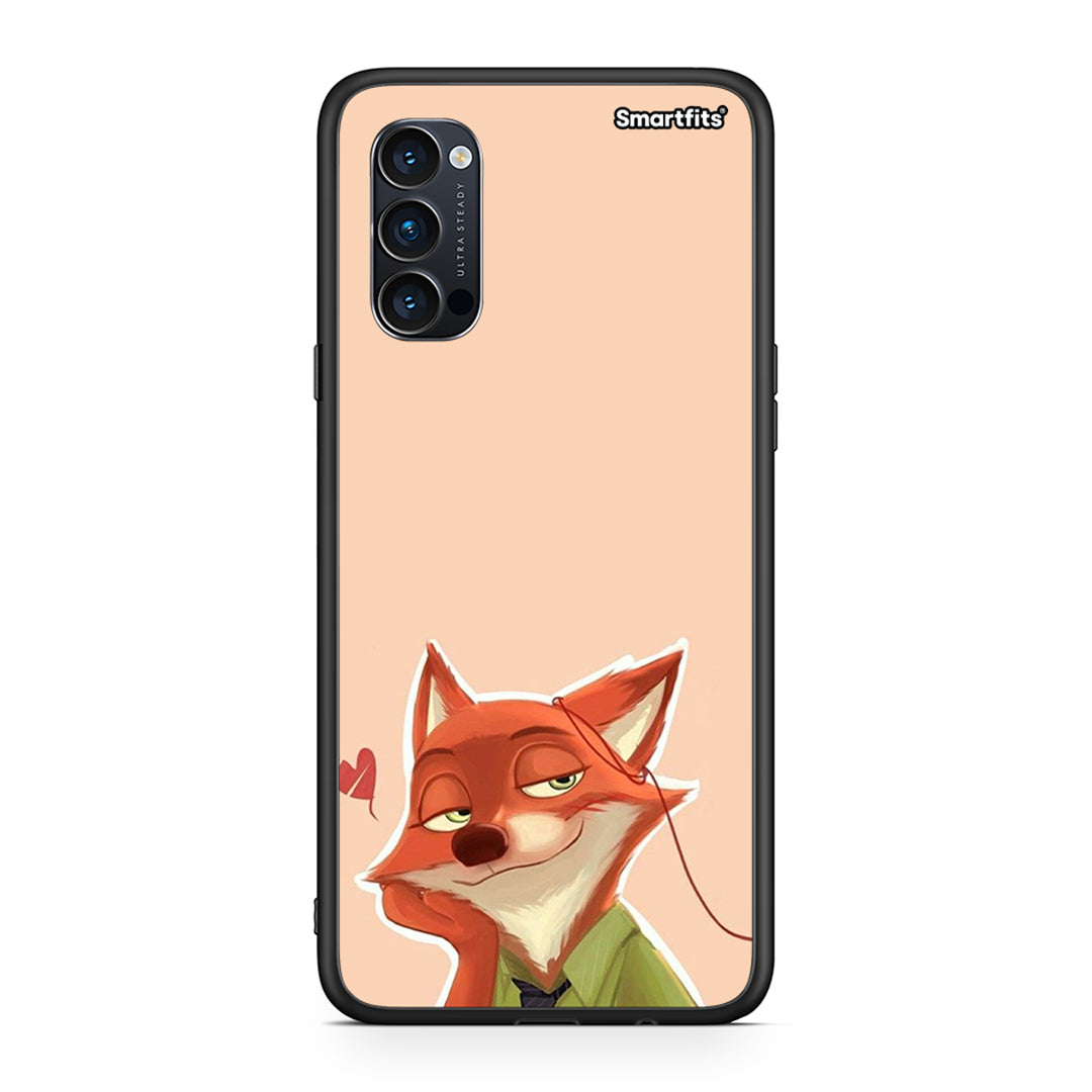 Oppo Reno4 Pro 5G Nick Wilde And Judy Hopps Love 1 θήκη από τη Smartfits με σχέδιο στο πίσω μέρος και μαύρο περίβλημα | Smartphone case with colorful back and black bezels by Smartfits