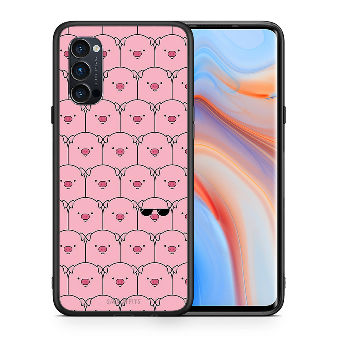 Θήκη Oppo Reno4 Pro 5G Pig Glasses από τη Smartfits με σχέδιο στο πίσω μέρος και μαύρο περίβλημα | Oppo Reno4 Pro 5G Pig Glasses case with colorful back and black bezels
