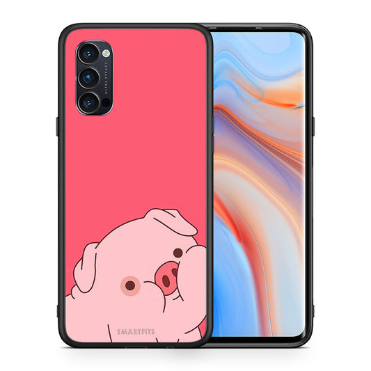Θήκη Αγίου Βαλεντίνου Oppo Reno4 Pro 5G Pig Love 1 από τη Smartfits με σχέδιο στο πίσω μέρος και μαύρο περίβλημα | Oppo Reno4 Pro 5G Pig Love 1 case with colorful back and black bezels