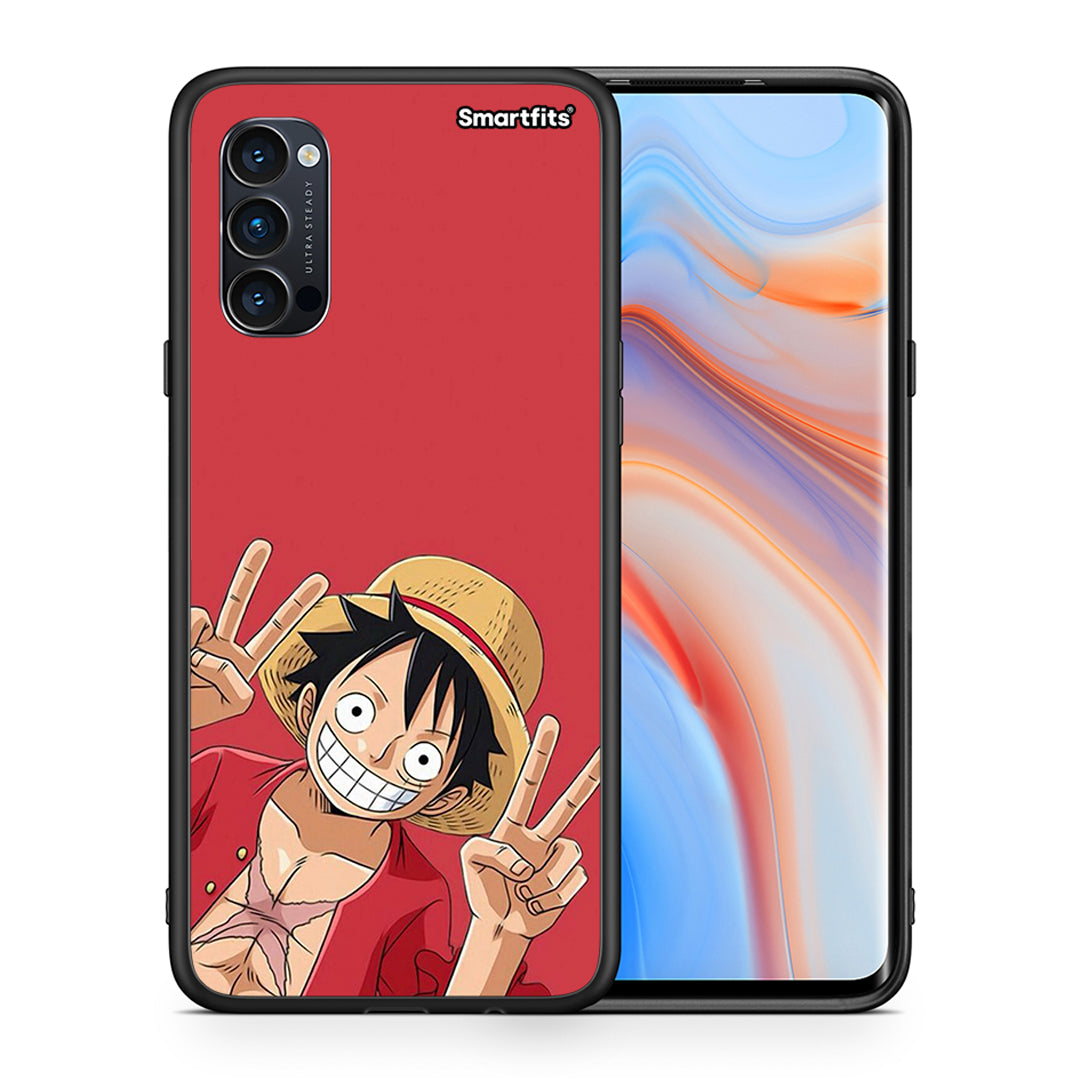 Θήκη Oppo Reno4 Pro 5G Pirate Luffy από τη Smartfits με σχέδιο στο πίσω μέρος και μαύρο περίβλημα | Oppo Reno4 Pro 5G Pirate Luffy case with colorful back and black bezels