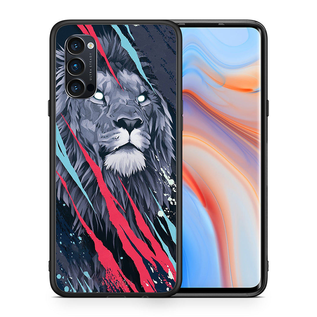 Θήκη Oppo Reno4 Pro 5G Lion Designer PopArt από τη Smartfits με σχέδιο στο πίσω μέρος και μαύρο περίβλημα | Oppo Reno4 Pro 5G Lion Designer PopArt case with colorful back and black bezels