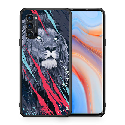 Θήκη Oppo Reno4 Pro 5G Lion Designer PopArt από τη Smartfits με σχέδιο στο πίσω μέρος και μαύρο περίβλημα | Oppo Reno4 Pro 5G Lion Designer PopArt case with colorful back and black bezels