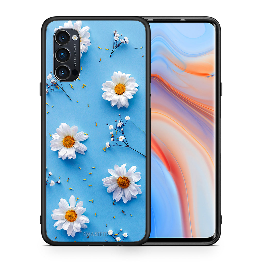 Θήκη Oppo Reno4 Pro 5G Real Daisies από τη Smartfits με σχέδιο στο πίσω μέρος και μαύρο περίβλημα | Oppo Reno4 Pro 5G Real Daisies case with colorful back and black bezels