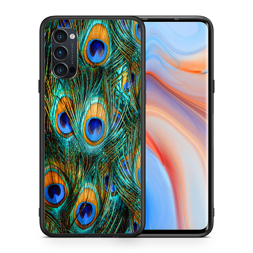 Θήκη Oppo Reno4 Pro 5G Real Peacock Feathers από τη Smartfits με σχέδιο στο πίσω μέρος και μαύρο περίβλημα | Oppo Reno4 Pro 5G Real Peacock Feathers case with colorful back and black bezels