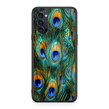 Oppo Reno4 Pro 5G Real Peacock Feathers θήκη από τη Smartfits με σχέδιο στο πίσω μέρος και μαύρο περίβλημα | Smartphone case with colorful back and black bezels by Smartfits