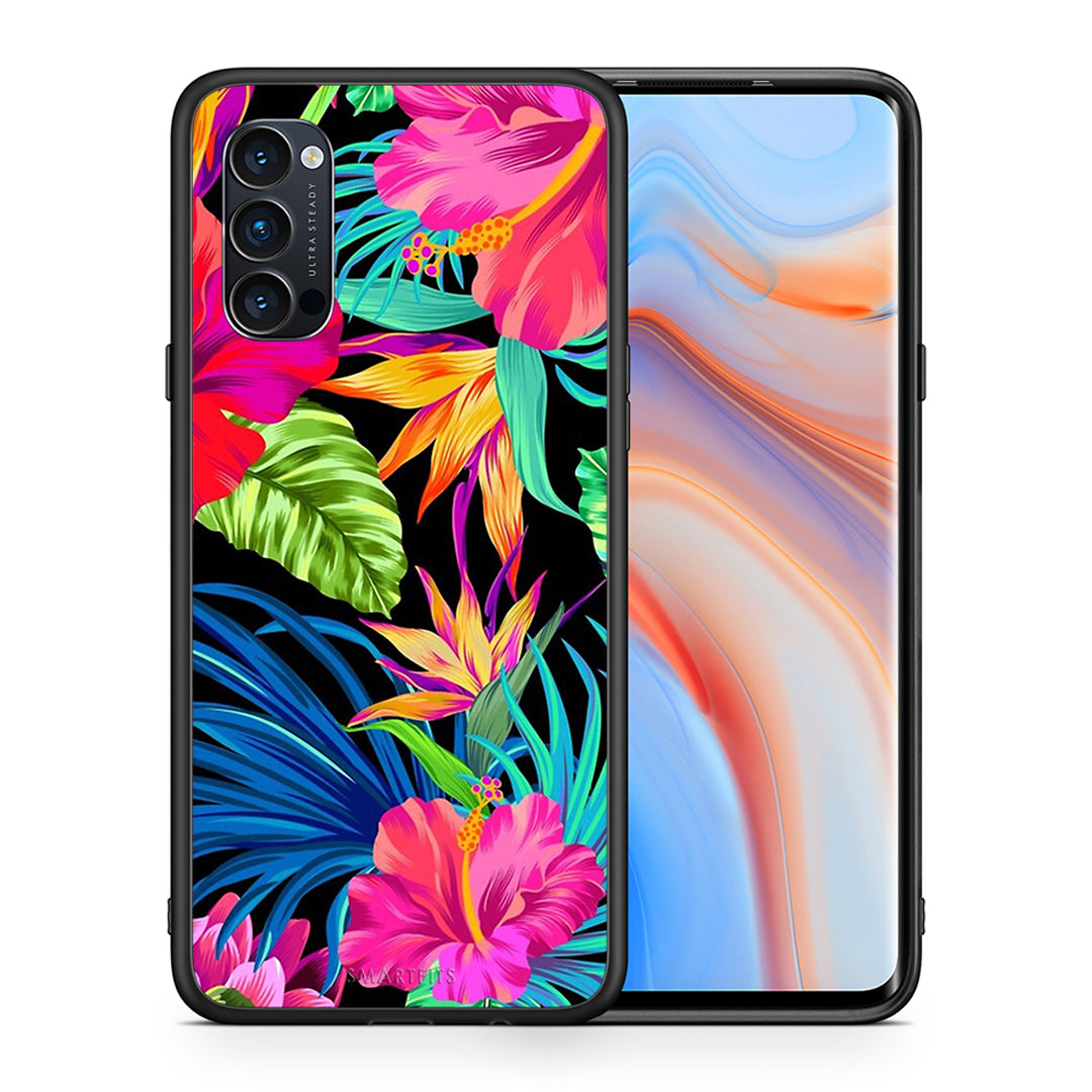 Θήκη Oppo Reno4 Pro 5G Tropical Flowers από τη Smartfits με σχέδιο στο πίσω μέρος και μαύρο περίβλημα | Oppo Reno4 Pro 5G Tropical Flowers case with colorful back and black bezels