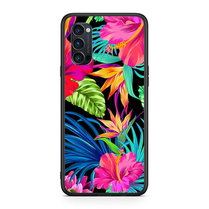Oppo Reno4 Pro 5G Tropical Flowers θήκη από τη Smartfits με σχέδιο στο πίσω μέρος και μαύρο περίβλημα | Smartphone case with colorful back and black bezels by Smartfits