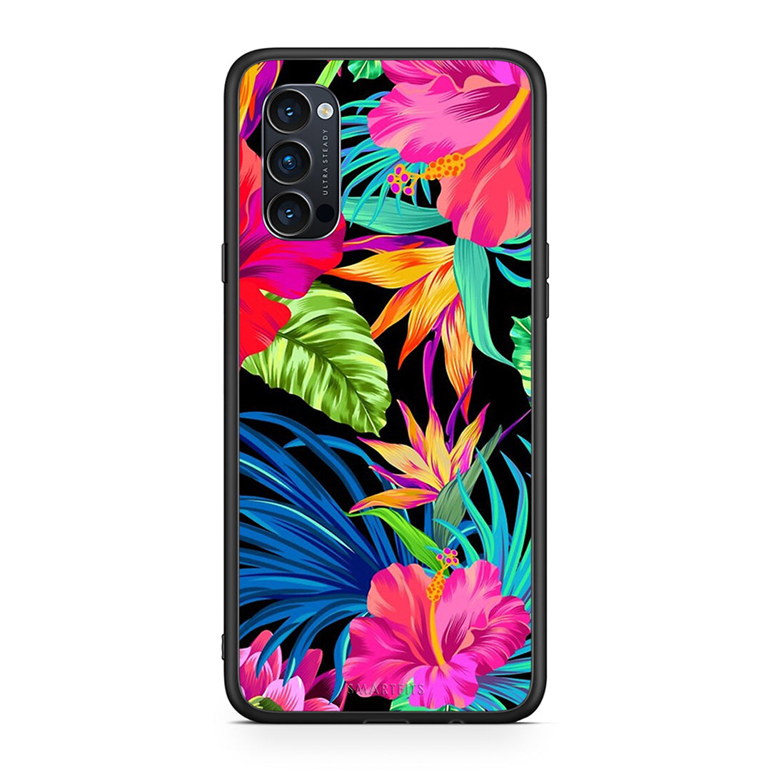 Oppo Reno4 Pro 5G Tropical Flowers θήκη από τη Smartfits με σχέδιο στο πίσω μέρος και μαύρο περίβλημα | Smartphone case with colorful back and black bezels by Smartfits