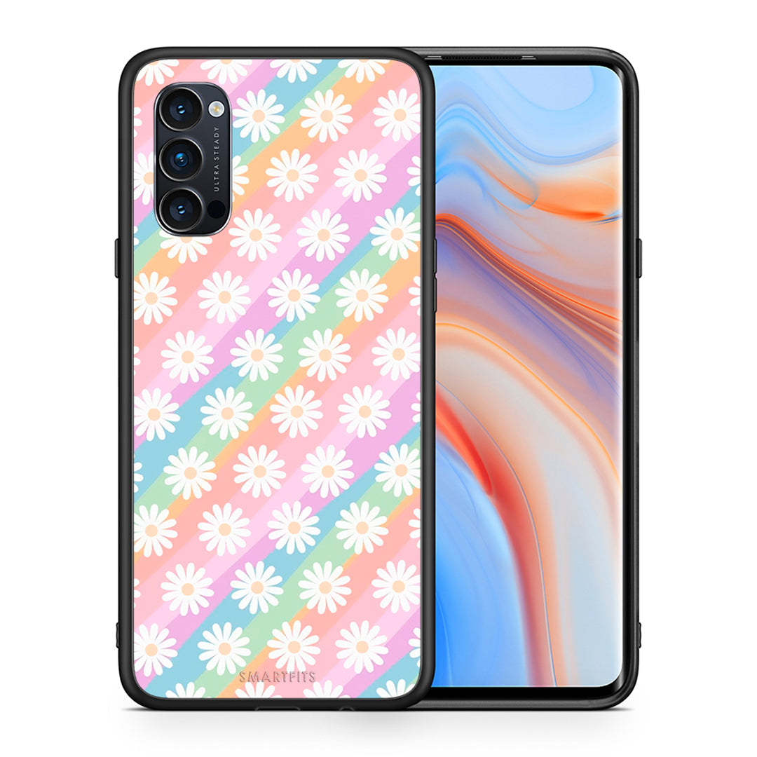 Θήκη Oppo Reno4 Pro 5G White Daisies από τη Smartfits με σχέδιο στο πίσω μέρος και μαύρο περίβλημα | Oppo Reno4 Pro 5G White Daisies case with colorful back and black bezels