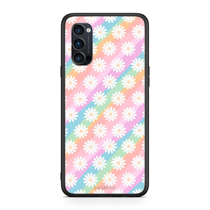 Oppo Reno4 Pro 5G White Daisies θήκη από τη Smartfits με σχέδιο στο πίσω μέρος και μαύρο περίβλημα | Smartphone case with colorful back and black bezels by Smartfits