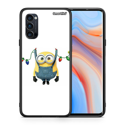 Θήκη Oppo Reno4 Pro 5G Xmas Minion Lights από τη Smartfits με σχέδιο στο πίσω μέρος και μαύρο περίβλημα | Oppo Reno4 Pro 5G Xmas Minion Lights case with colorful back and black bezels