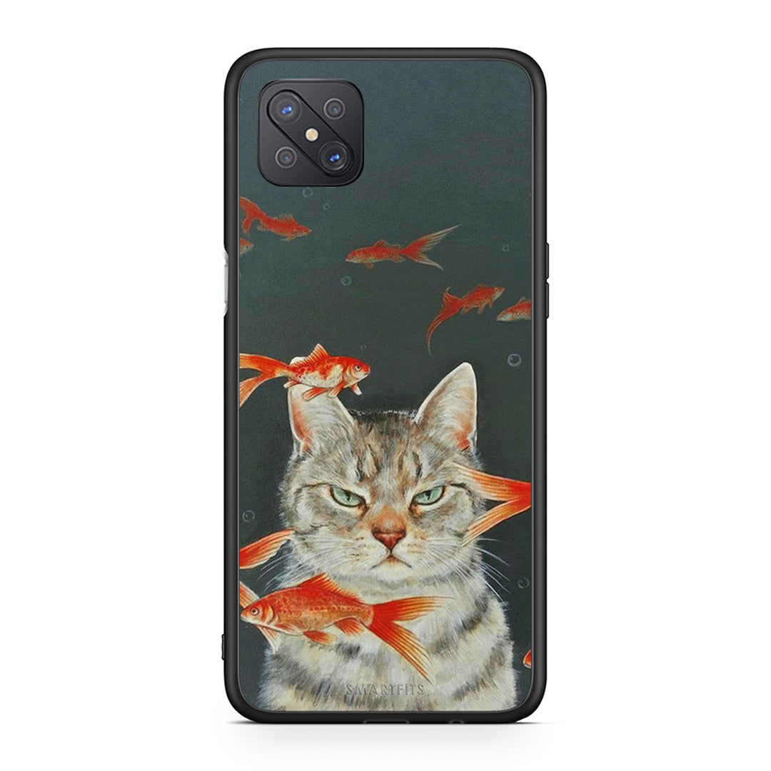 Oppo Reno4 Z 5G Cat Goldfish θήκη από τη Smartfits με σχέδιο στο πίσω μέρος και μαύρο περίβλημα | Smartphone case with colorful back and black bezels by Smartfits